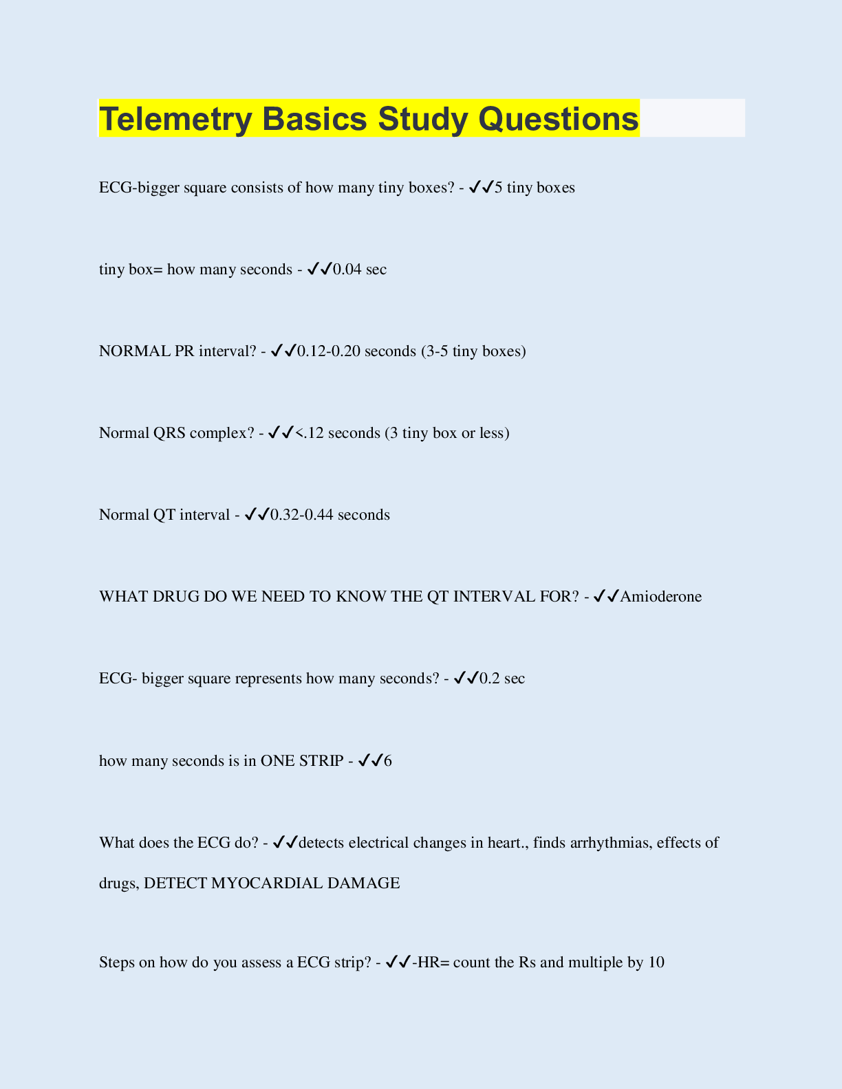 Preview image of Telemetry Basics Study Questions document